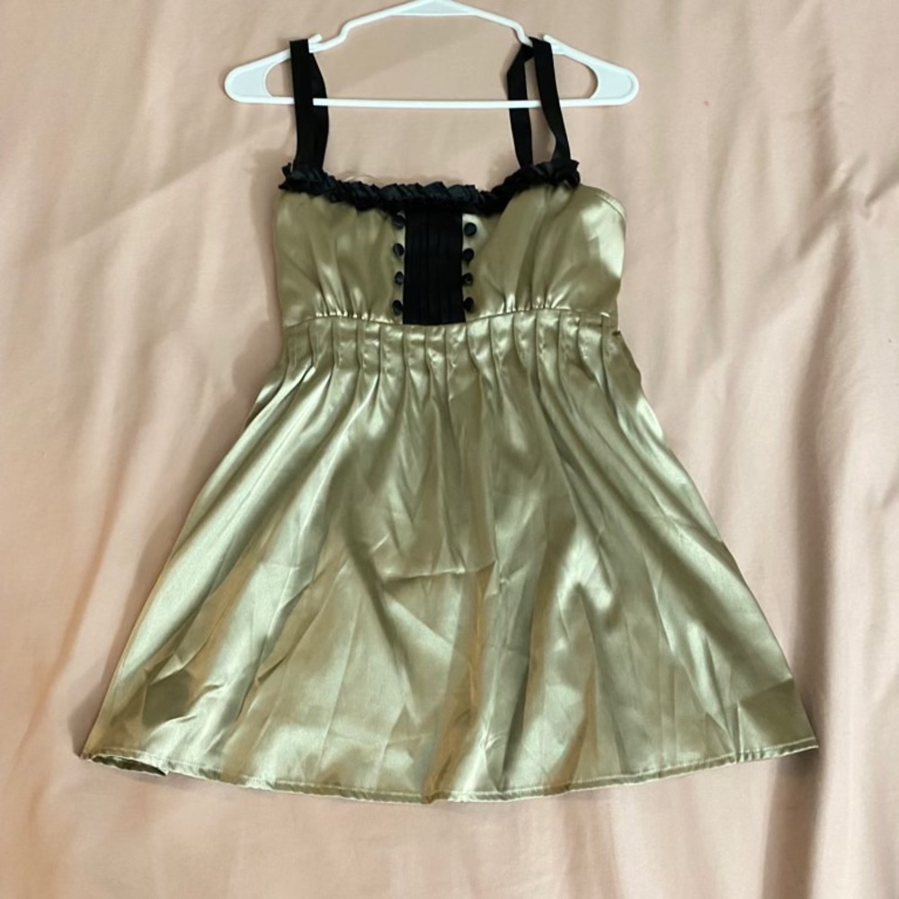 Gold silky satin babydoll top dress vintage